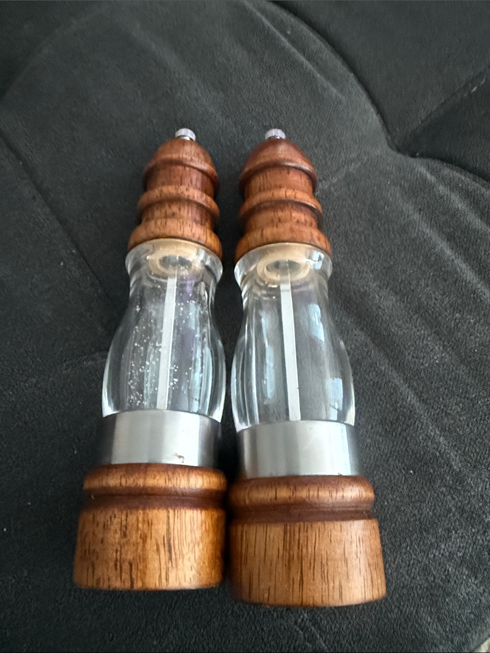 Wood and Glass Salt & Pepper Mill Set - Brown